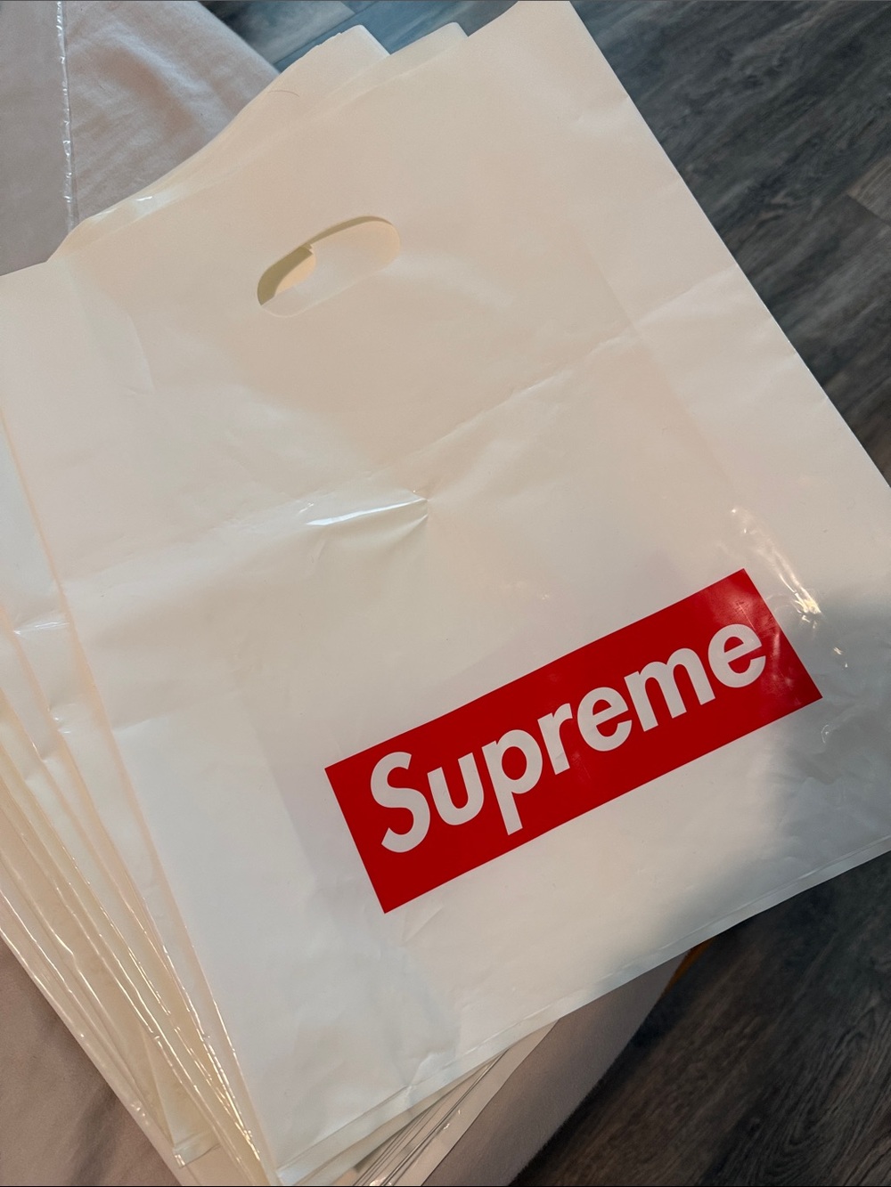 5pcs of Supreme White Shopper Bag with Red Logo (authentic)